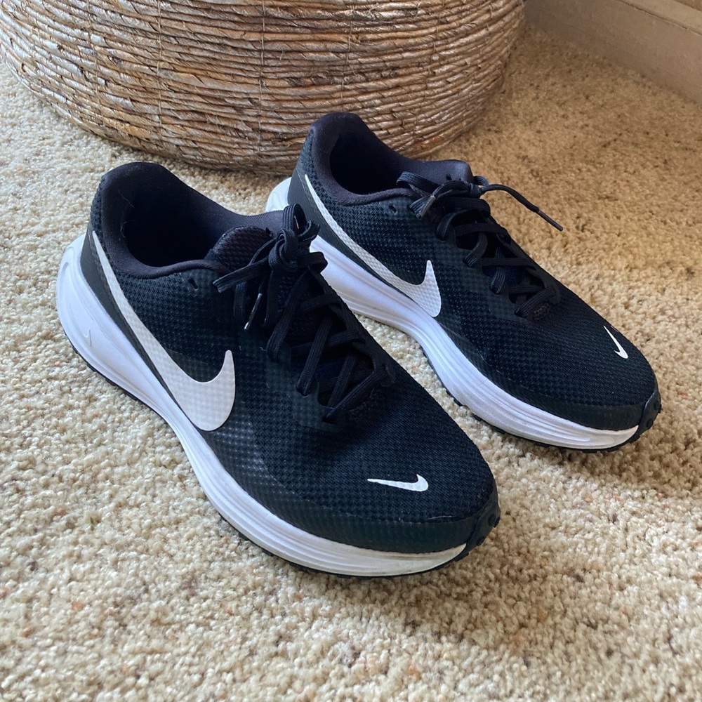 Nike Women's Revolution Black with White Swoosh Athletic Running Sneakers